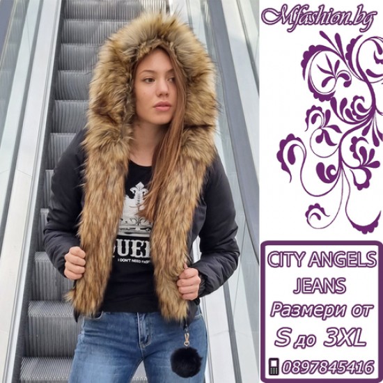 Дамско яке с пух, City Angels Jeans, Черно, 6857